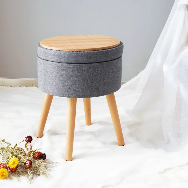 Modern Luxury Elegant Nordic Foot Stool Sofa Wood Legs Round Velvet Small Ottoman Stool