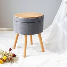 Modern Luxury Elegant Nordic Foot Stool Sofa Wood Legs Round Velvet Small Ottoman Stool