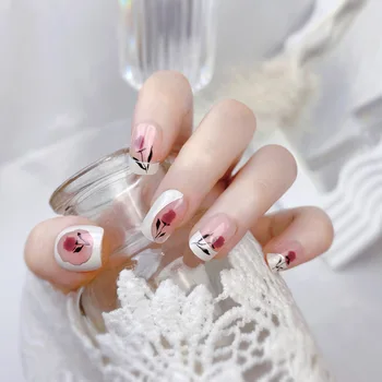 Plastic Artificial Nails Rose flowery pattern stly  Nails for Professional Nail Art