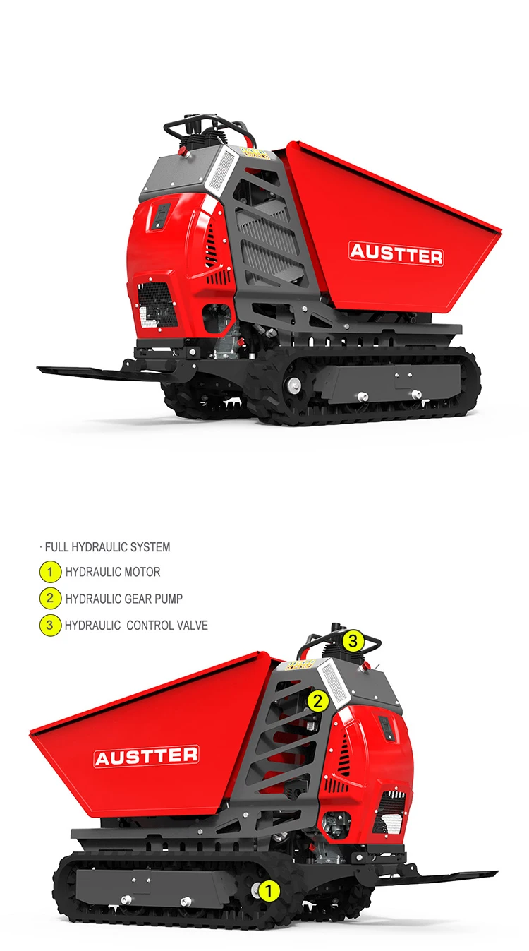 Full Hydraulic 500Kg Load Capacity 212CC 7HP B&S /Ducar Gasoline Engine Powered Barrow, All Terrain Mini Track Site Dumper