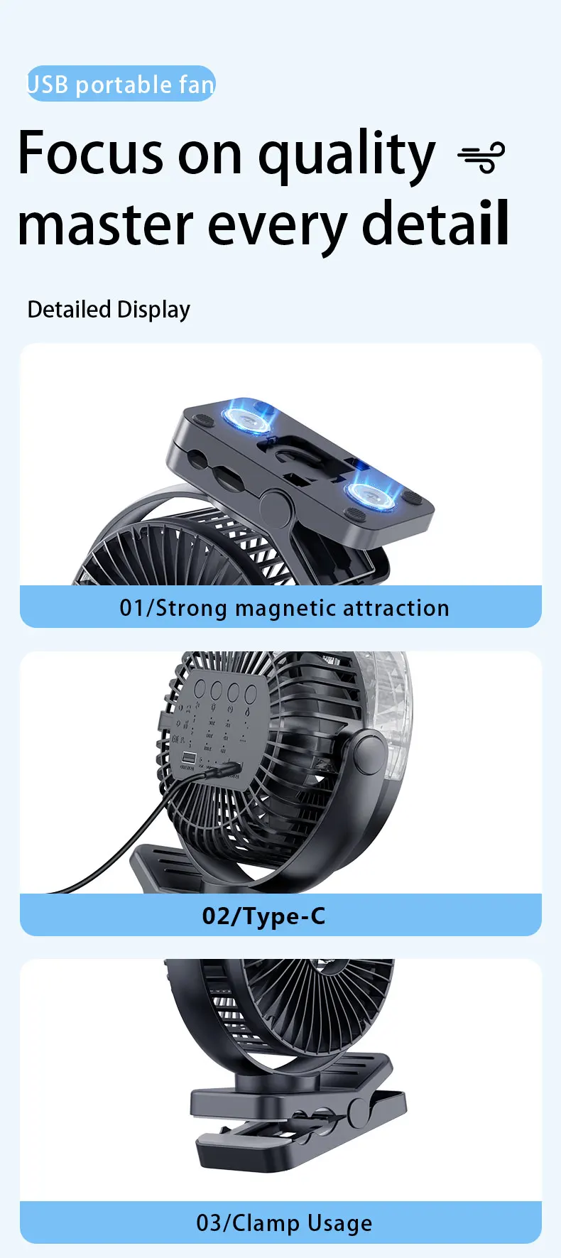 Desktop Magnetic Misting Fan, USB, 6Inch - detail 14