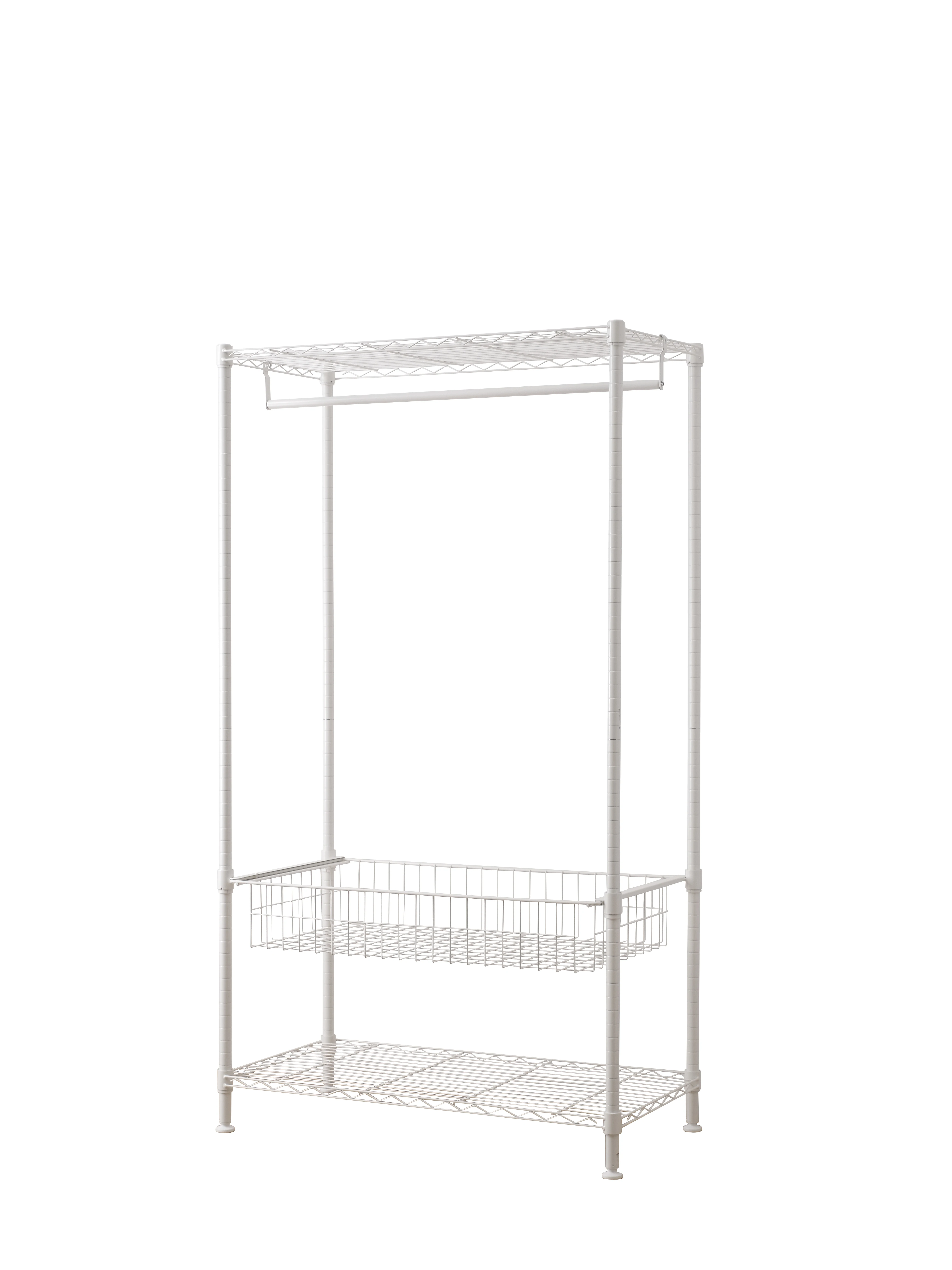 Sliding Metal Wire Basket Clothing Storage Display Rack Living Room