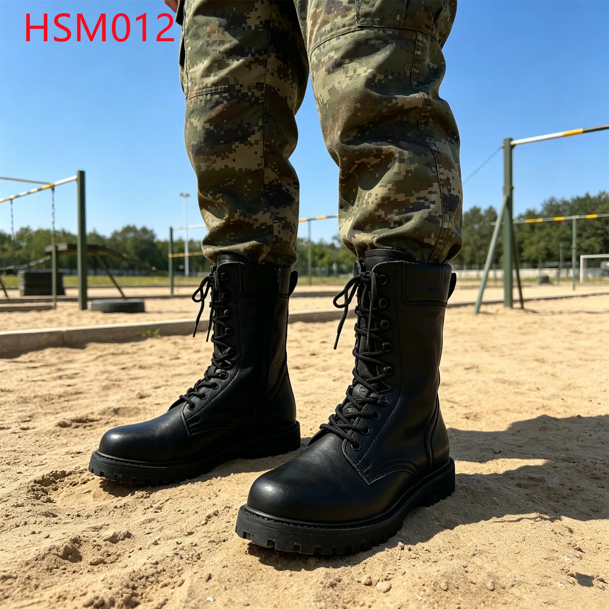 LXG, Bottes d'entraînement en cuir de vache entièrement naturel noir, bottes de patrouille tout-terrain avec semelle extérieure en caoutchouc silencieuse, modèle HSM012