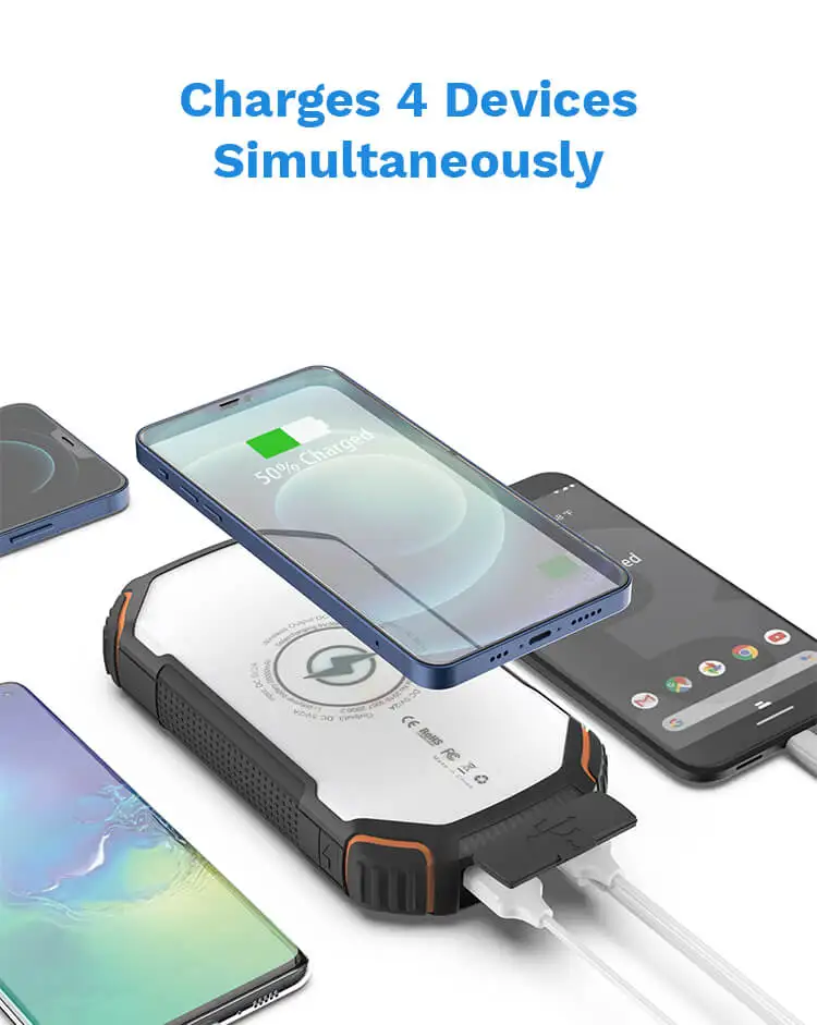 High Capacity 20000 mAh Waterproof Phone Charger Wireless Solar Power Bank 20000mAh High Capacity Wireless Solar Power Bank 20000mAh Waterproof Portable Fast Charger