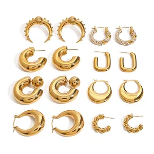 Fashion Statement Gold-Plated C-Shape Stainless Steel Earrings for Women Waterproof Hoop Style Trendy Jewelry