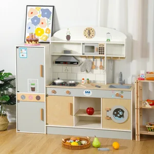 EDULAND Children's Wooden Refrigerator Toy Educational Pretend Play Cooking Set for Toddlers Baby Boys and Girls Kitchen Toys