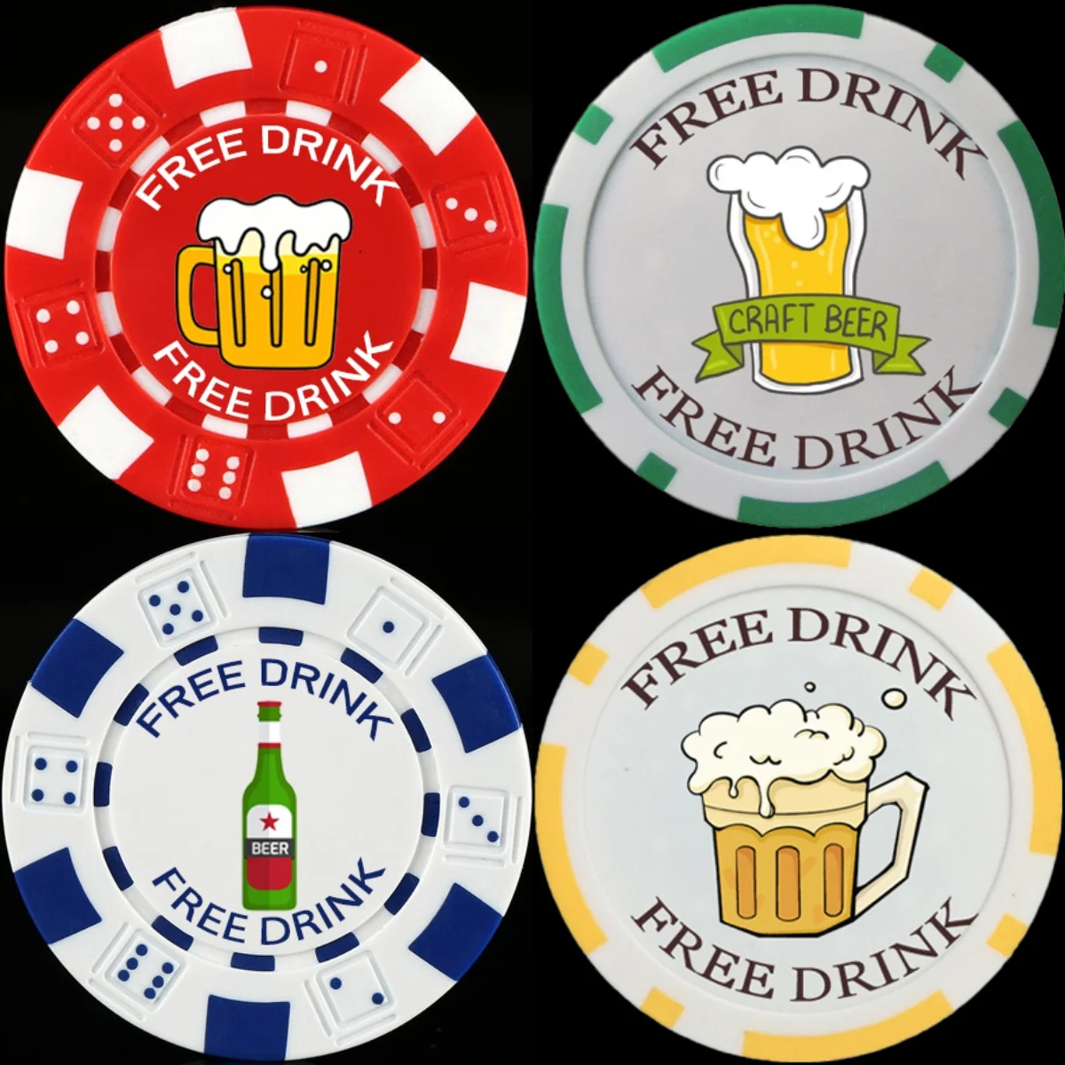 Custom Sublimation Logo Card Game Plastic ABS Restaurants or BAR Button Marker Personalized Beer or Drink Tokens Poker Chip