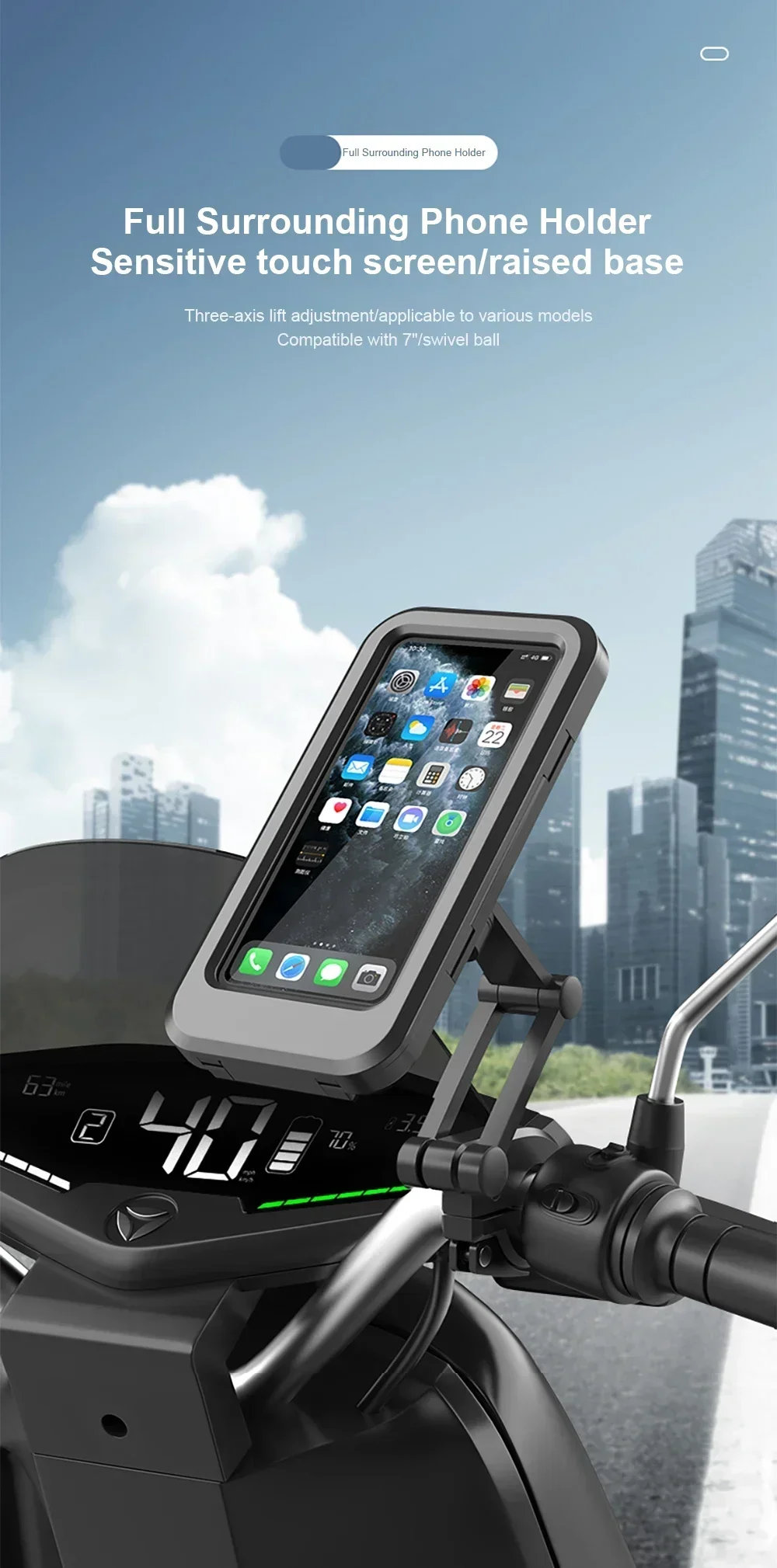 Universal Waterproof Motorcycle Bike Mobile Phone Holder Support Bicycle GPS 360° Swivel Adjustable Cellphone Holder
