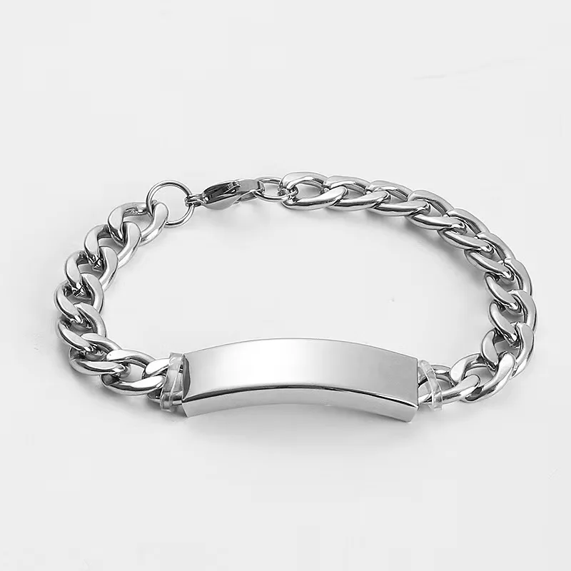 7/9/11mm Stainless Steel Bar Bracelet Men Blank Name Engravalbe Custom Logo Fine Jewelry Men