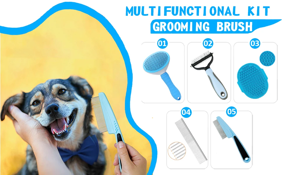 5 In 1 Grooming Dematting Hair Comb Set Dog Brush Kit For Small Dogs