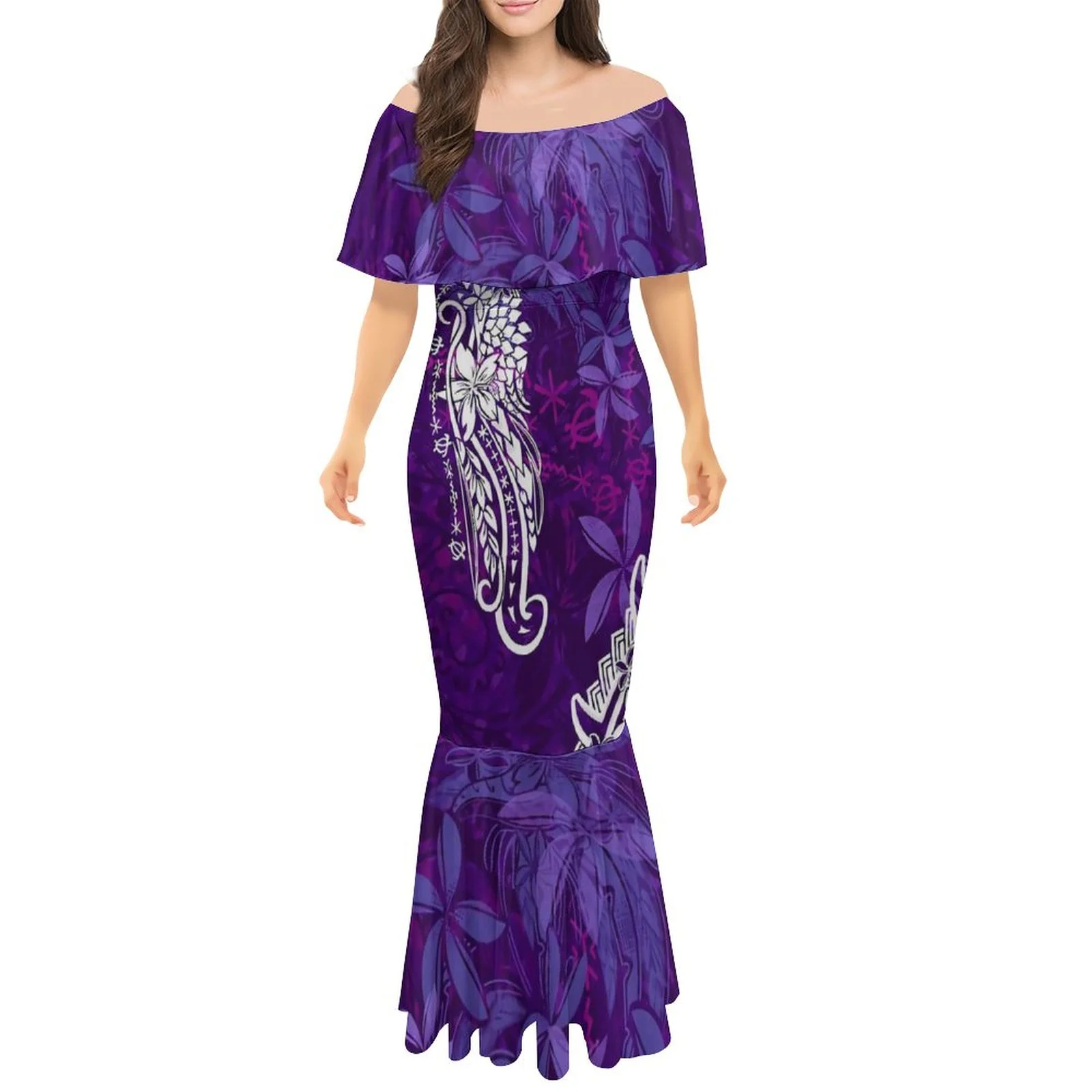 Женское длинное платье-русалка, зеленое полинезийское платье-Русалка с высоким разрешением, платье на одно плечо, платье макси для вечеринки