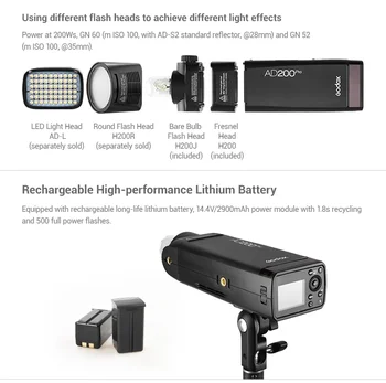 Camera Accessories  Outdoor Flash Light TTL&HSS I/8000s 2.4GHz Wireless Photo Shoot Studio Lights  AD200pro detail image