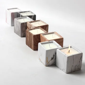 Customized Oem Bulk Making Scents Wood Marble Square Shape Ceramic Container Fragrant Packaging Scented Aromatherapy Candles