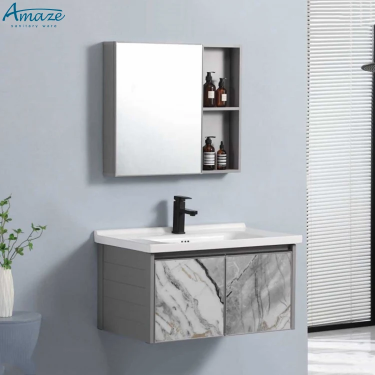 Factory wholesale hotel sales hot modern bathroom vanity sink wall mounted bathroom mirror cabinet set manufacture