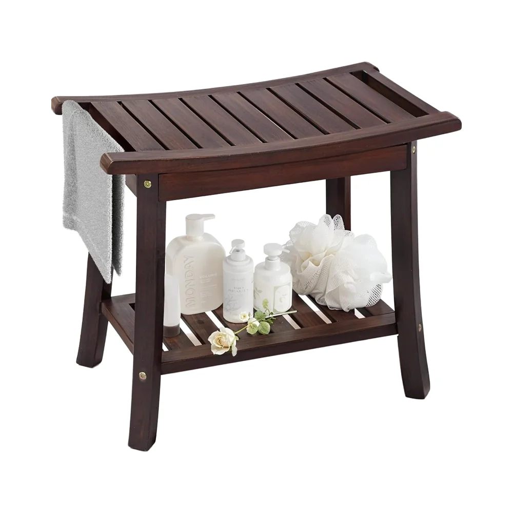 Durable Non-Slip Foot Stool Sealed Wooden Seat Storage Shelf Home Use Shower Chair & Bench Bathroom Furniture
