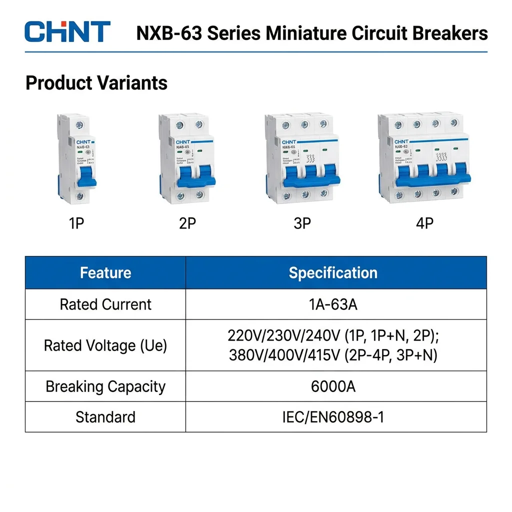 CHINT NXB-63 Mini Molded Plastic Case Circuit Breaker 1P 2p 4p for