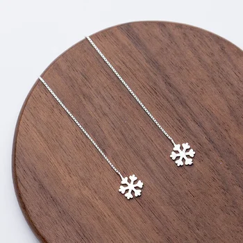 New Listing Fashion Jewelry 925 Sterling Silver Earrings Christmas Snowflake Long Section Ear Wire Christmas Present For Women