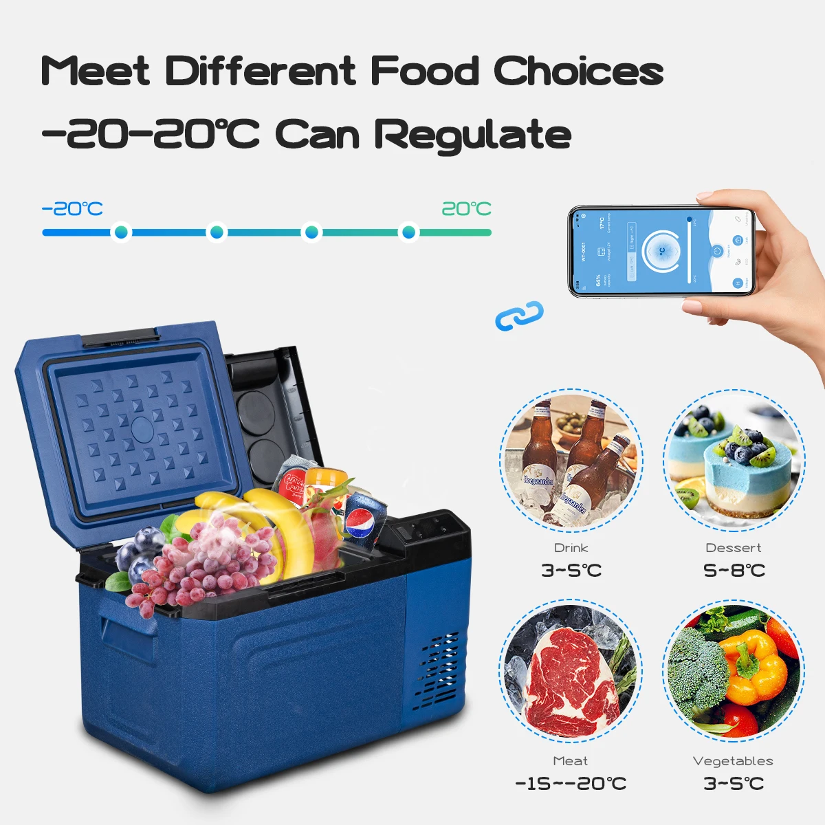 For Alpicool WT20 RV Mini Outdoor Compressor Fridge Removable Battery Car Cooler for Camping Hotel Boating Portable Freezer
