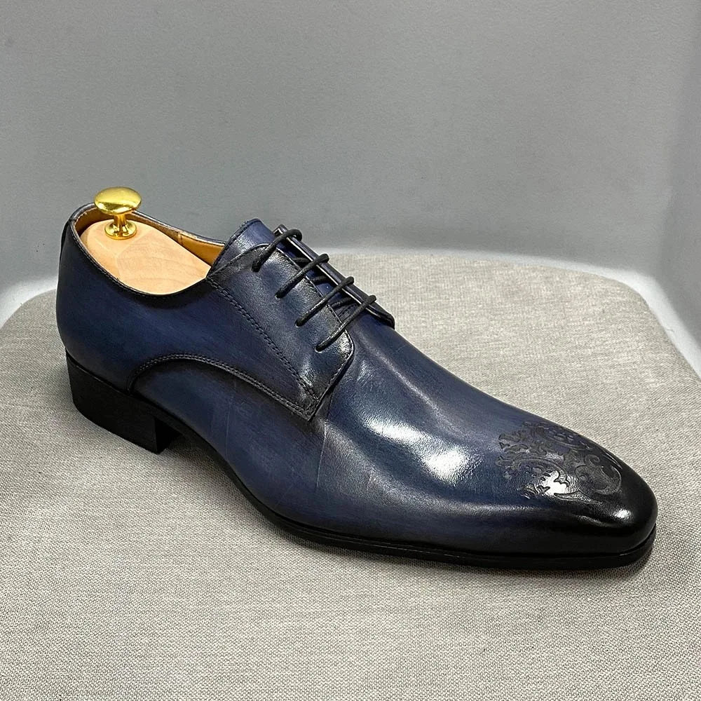 Sh10395a Dark Blue Color Formal Quality Shoes Men 2024 Summer Leather Shoes  for Men Suits