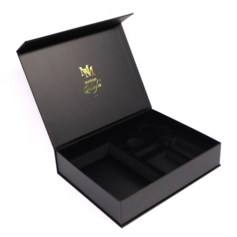 Custom Gold Foil Logo Luxury Black Rigid Cardboard Packaging Paper ...