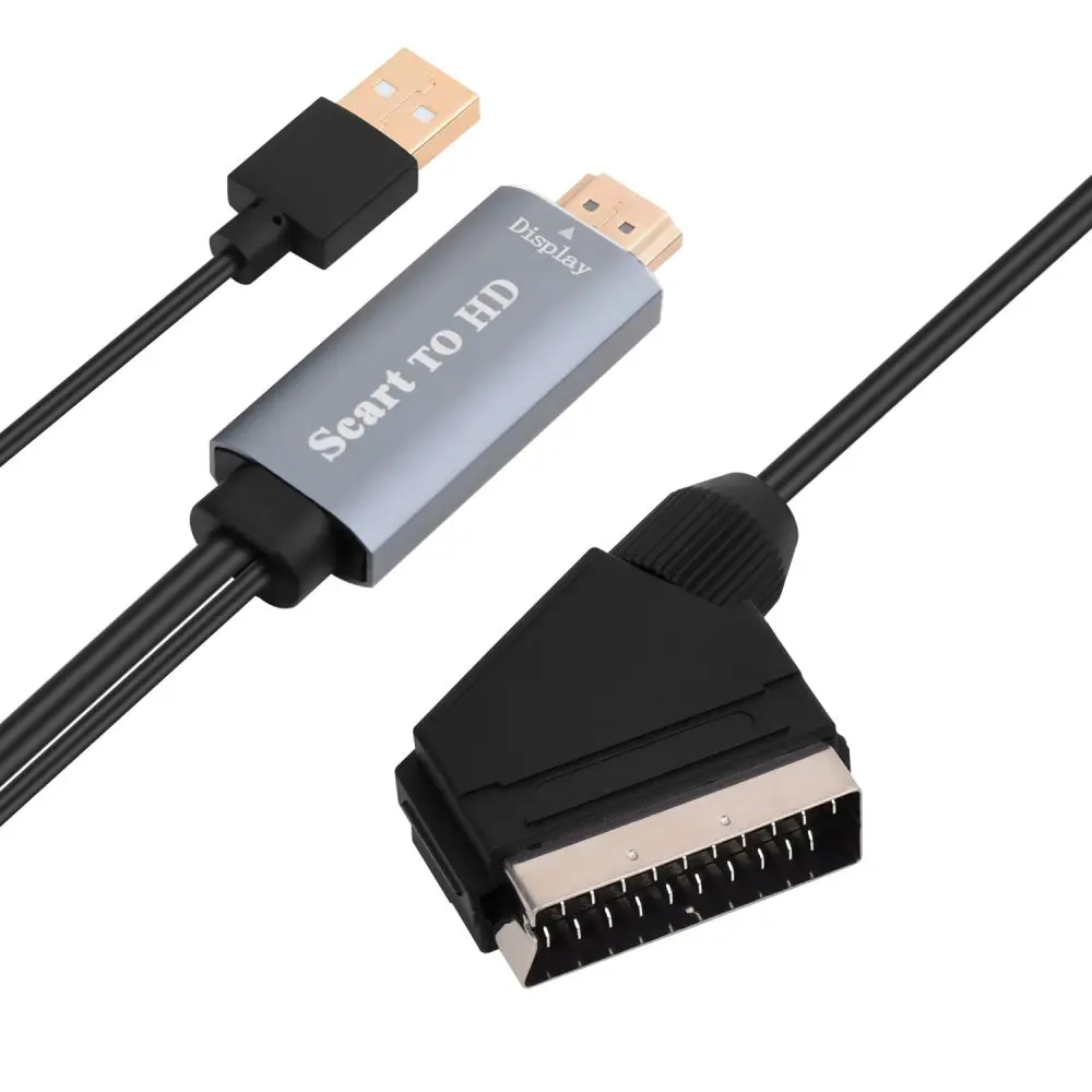 For HDMI to SCART Converter Video Adapter with PVC Jacket for HD TV Monitor and Computer DVD Box Signal Upscale Accessories
