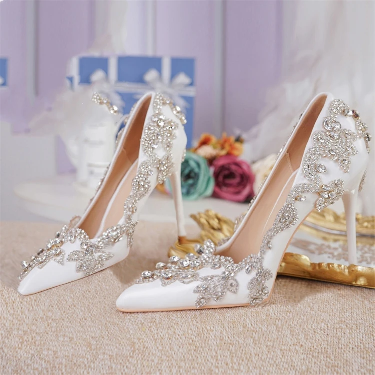 Luxury Wedding Women Shoes Ladies Wedding Shoes High Heel Thin Heel Diamond  Crystal Rhinestone Shoes for Wedding