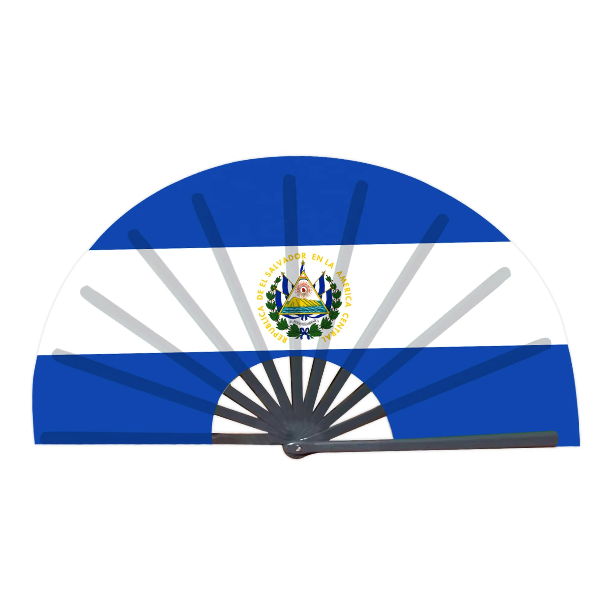 Salvador Flag Handheld Fan 33cm Central American Style Handheld Open And Close Lightweight Outdoor Activity Cultural Fan_voghion.com