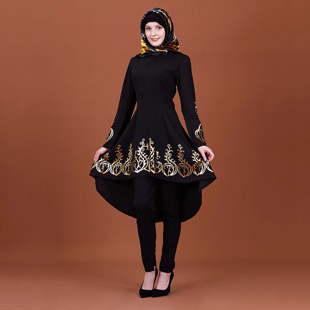 Islamic Clothing Middle East New Style Muslim Women's Solid Color Bronzing  Fashion Dress Top