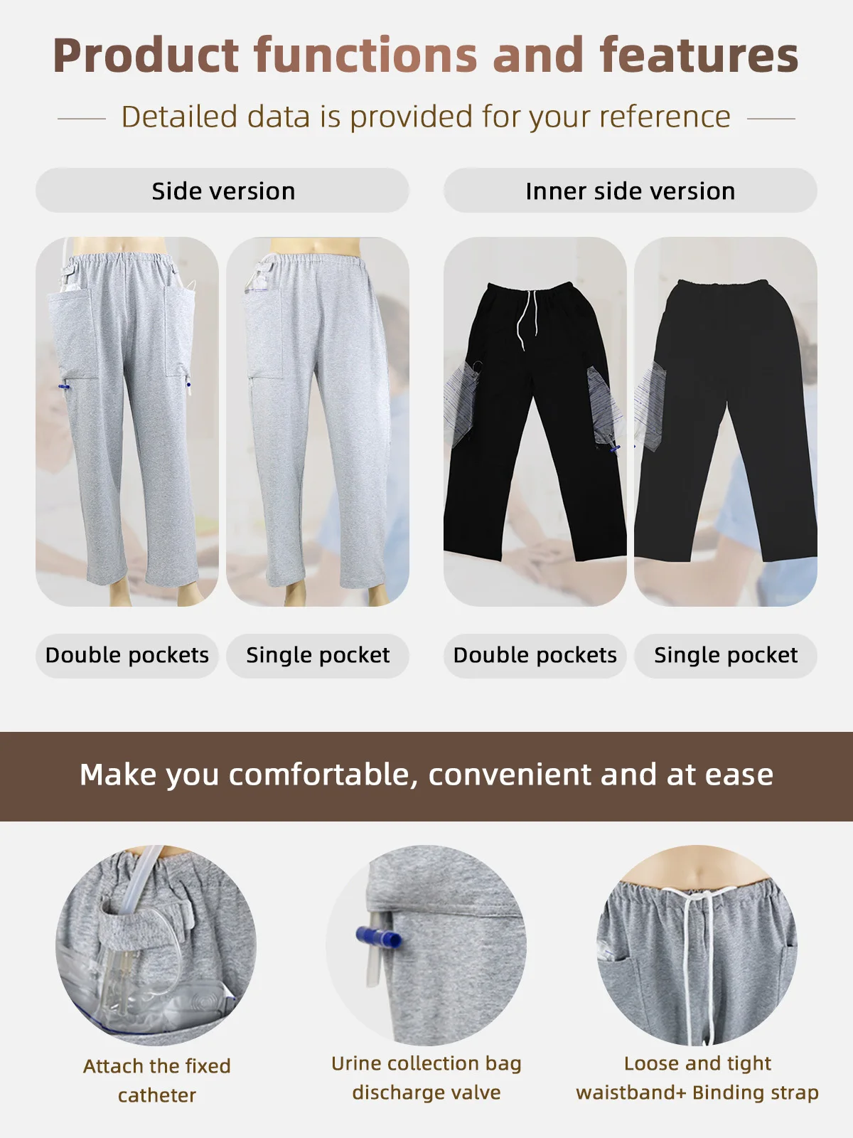 Woven Unisex Patient Pants & Care Clothes Suit for Fracture Bedridden - product detail 3