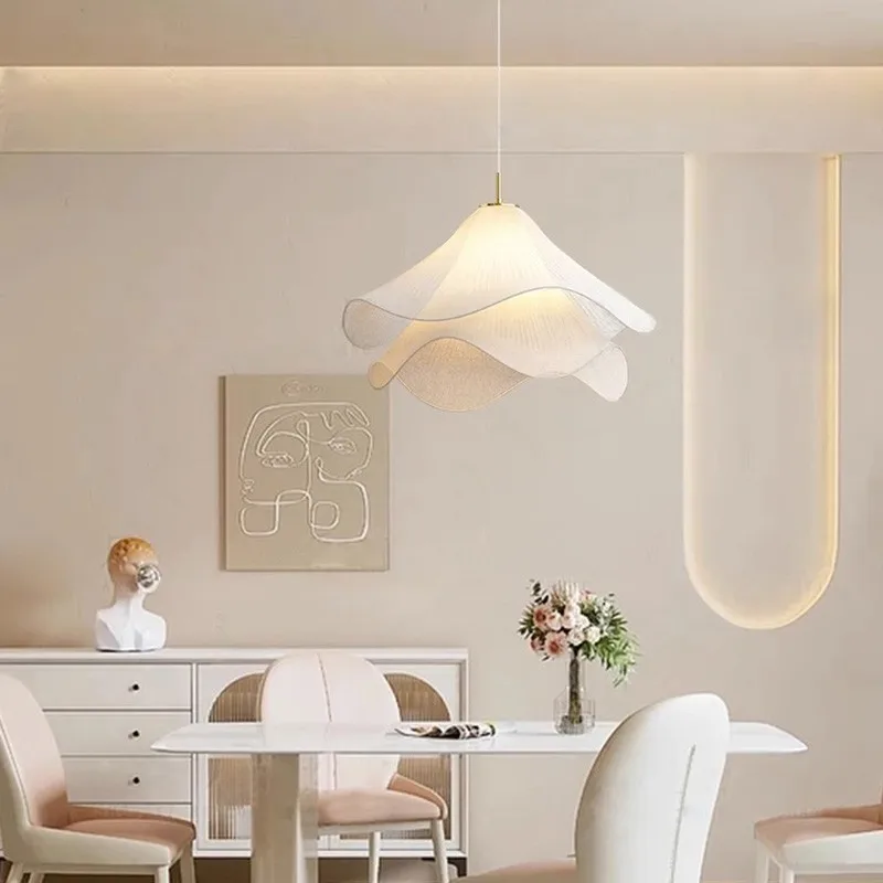 French Style Nordic Cream Chandelier Living Room Bedroom Lamp Middle Size Led Dimmable Fabric Warm Lighting