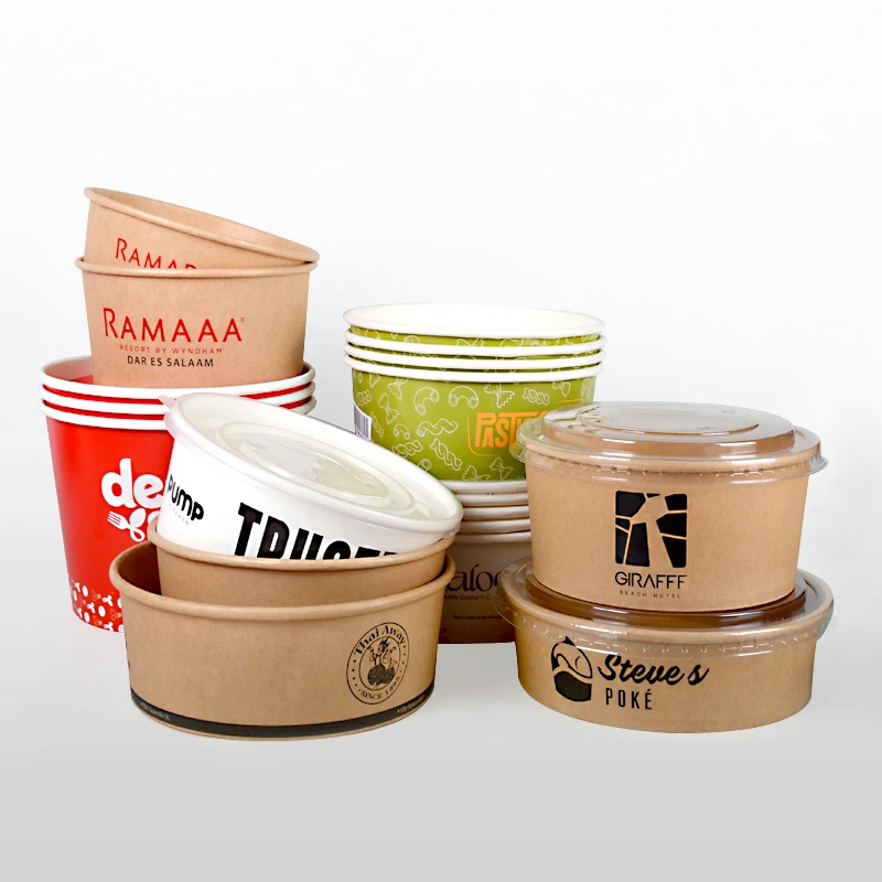 SenAng07 Soup Container Delivery Package With Take Away Salad Lid Pet pp Rectangle Takeaway Kraft Paper Bowl