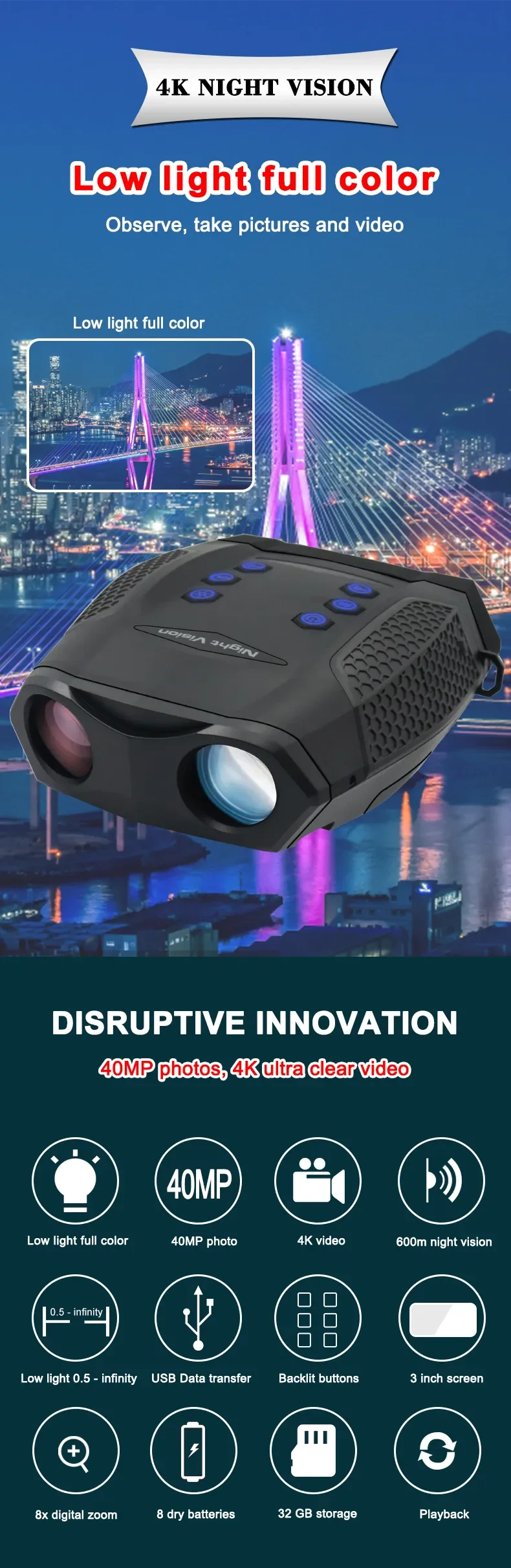 Factory Price New Night Vision Binoculars Hunting Professional 4k 1080p