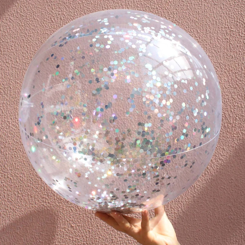 Hot Sale Promotional Pvc Inflatable Glitters Beach Ball Water Ball with Sequins Inside
