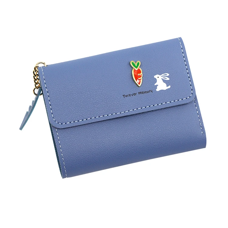 Blue Wallet Female Short 1 Korean Style Simple Female Student Small Wallet  Mini Multi-card Slot Folding Wallet