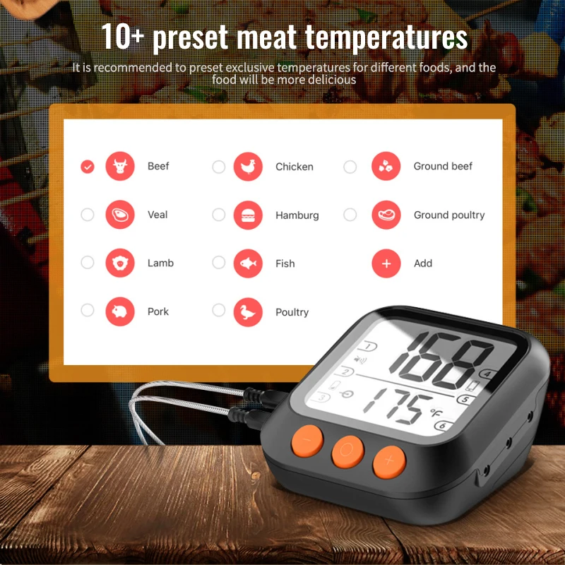 Tuya Wifi Blue Tooth Wireless Bbq Meat Thermometer Smart