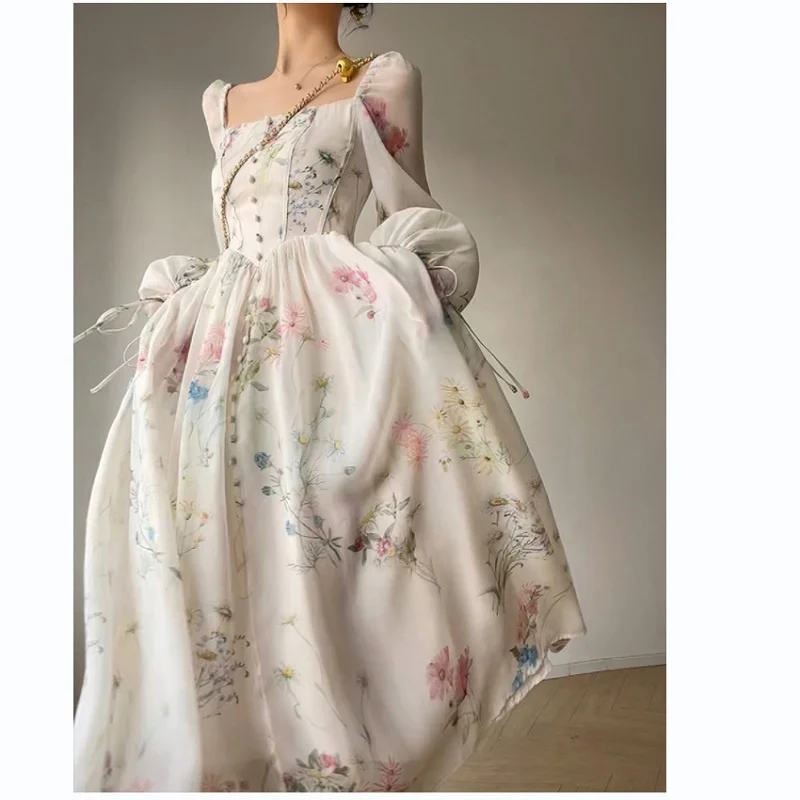 2023 Summer New Women Elegant Party Prom Midi Print Dress Ladies