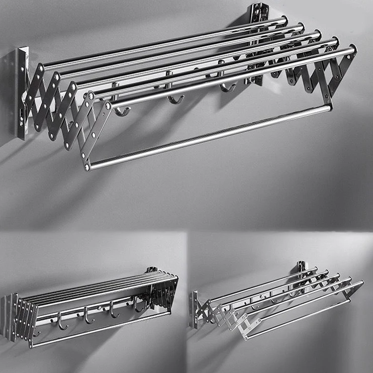 Balcony Bathroom  Expandable Clothes-Horse Stand Laundry Hanger 304 Stainless Steel Wall Mount Clothes Drying Rack Retractable