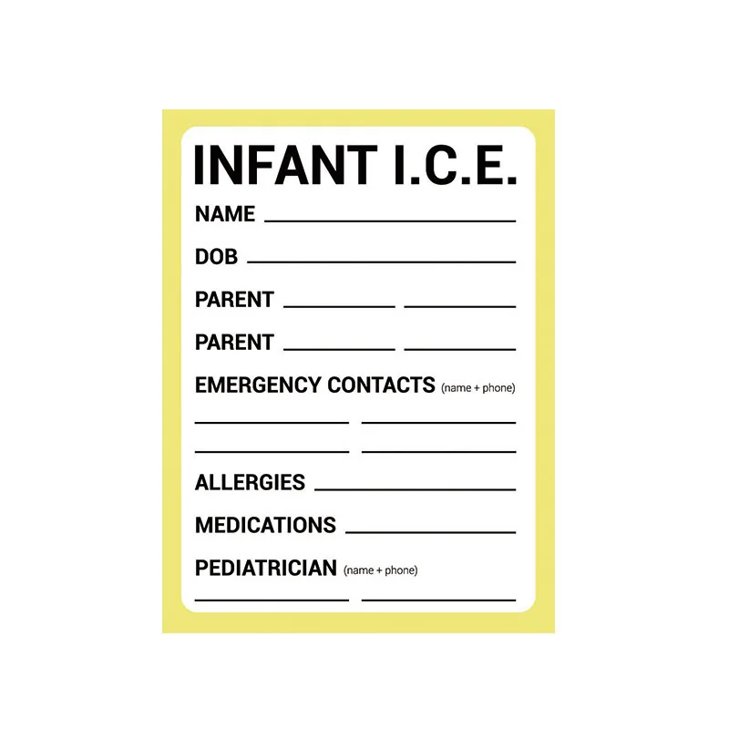 Lot 24 Autocollants Contact Urgence Bébé – Infos Médicales Enfant Siège Auto, 10,2x7,6 Cm, Vinyle Mat Permanent