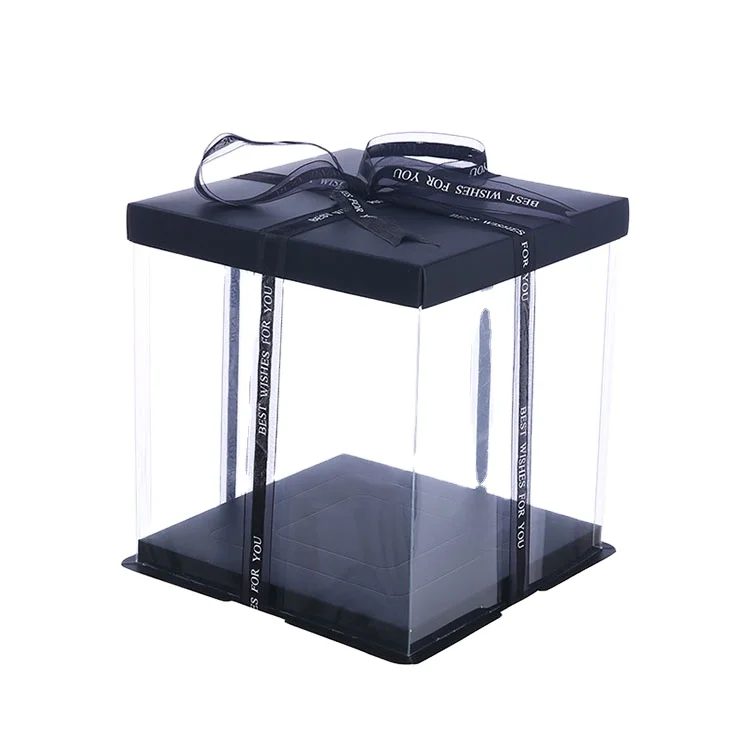 STOCK BOX Ready to Send Direct Factory  Transparent clear Display PVC Box Plastic Cake Box with Ribbon Custom Design Accepted
