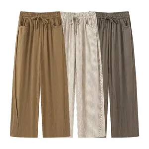 Cross-border Wholesale Autumn New Women's Clothing European and American Bohemian Fashion Striped Tooling Straight Casual Pants