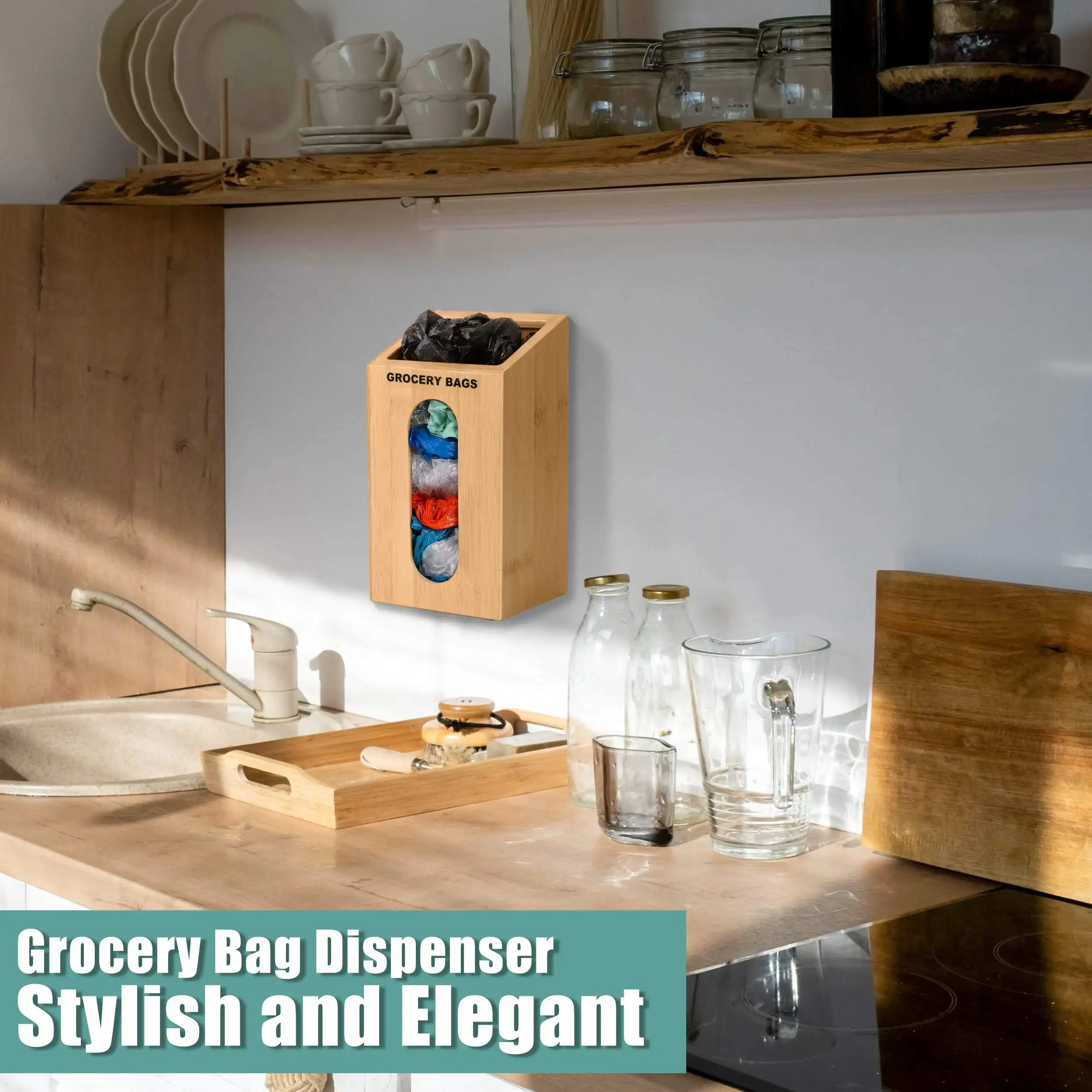 Dispenser per Sacchetti della Spazzatura, Supporto per Sacchetti di Plastica 2 in 1, Supporto per Sacchetti della Spazzatura, Organizzatore per Riporre Sacchetti della Spesa da