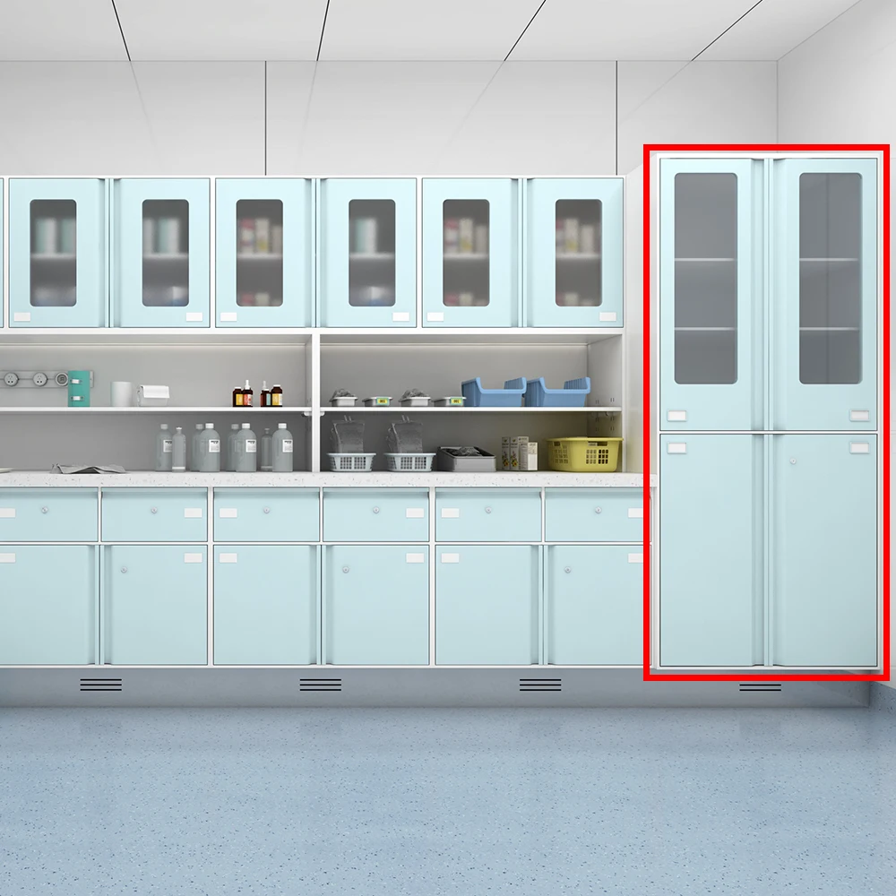 Stainless Steel Modern Hospital Storage Cabinet with 4 Doors and Glass Door Lock for School Home or Office Use 5