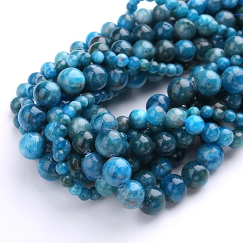 Wholesale simple healing natural stone round bracelet beads natural blue apatite plain round beads gemstone loose beads