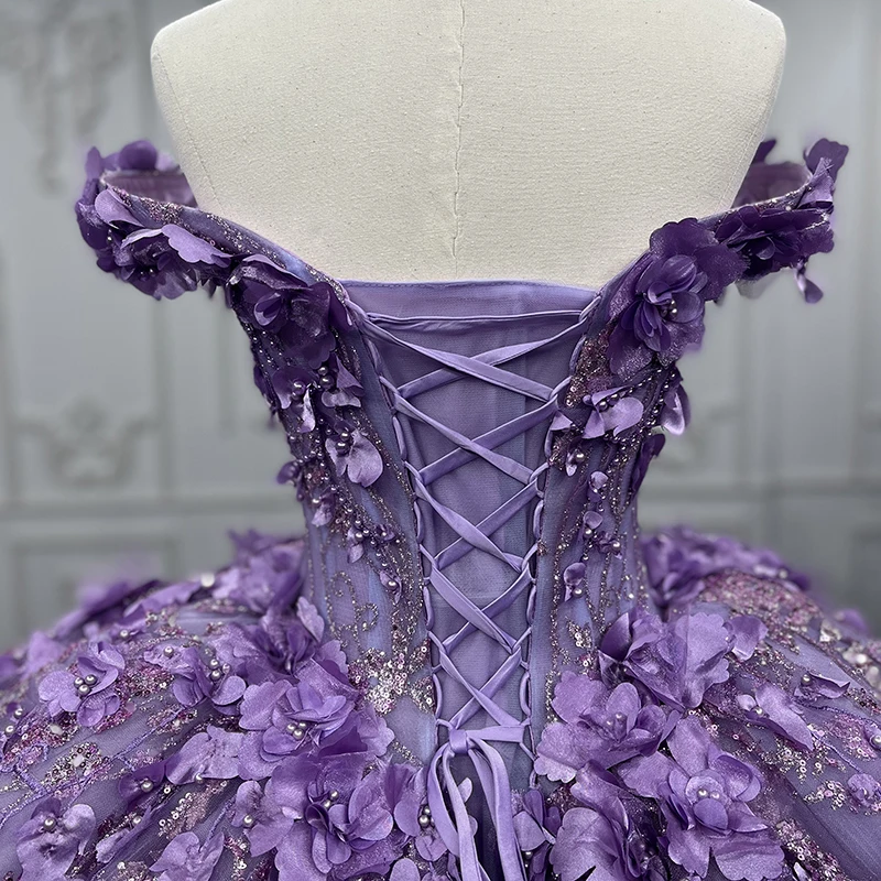 open lace back dress Flower Girl Dress Children Easter Dress Party Dress Purple Sequins Puffy Princess Communion Dress, Purple / 4-5 Years (120cm) main image 0