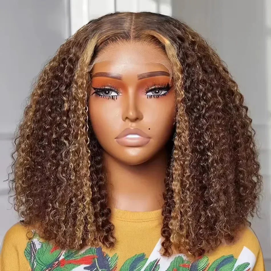 13x4 Curly bob Wigs 4/27 Deep Wave Short bob Wig Highlight 250% Density  Lace Front Human Hair Wigs for Brazilian Women