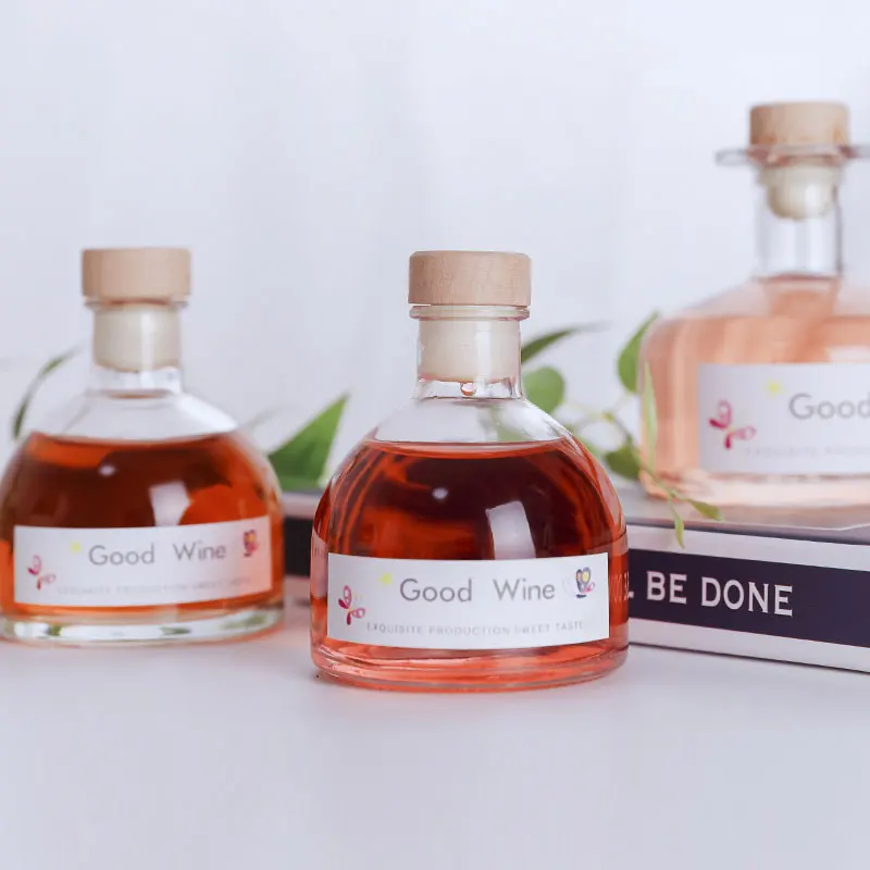 50ml 100ml 220ml Transparent Round Empty Flint Glass Liquor Wine Whisky Vodka Tequila Bottle with sealed Cork Lid