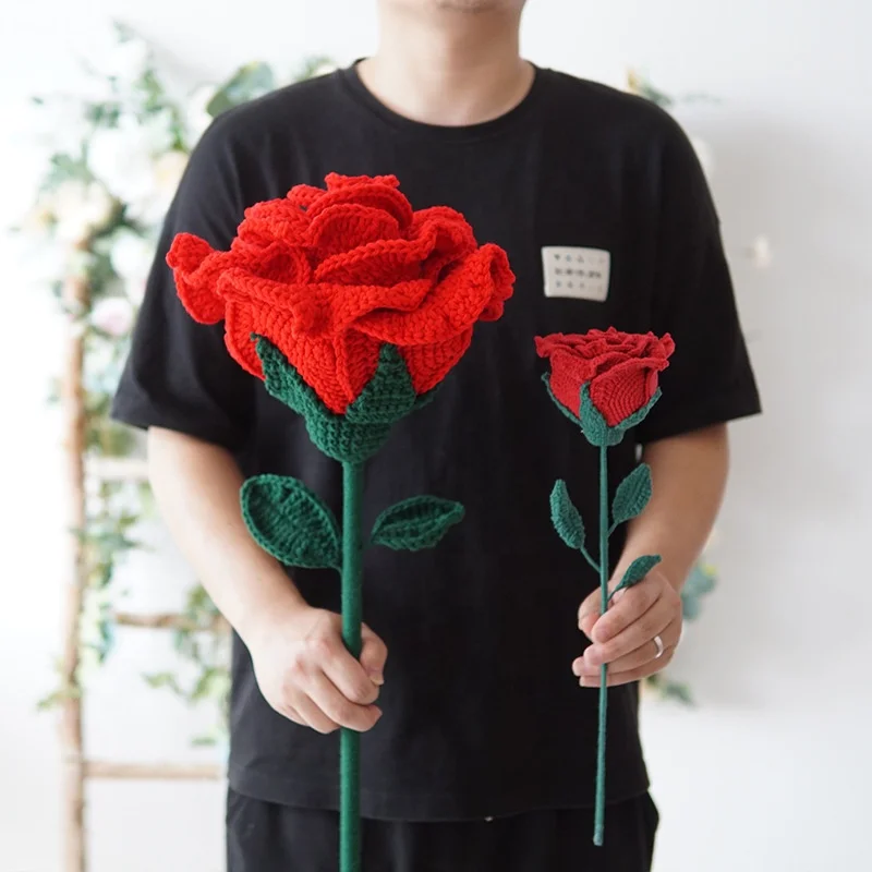 Wool Super Big Red Knitted Rose Flower for Valentine's Day