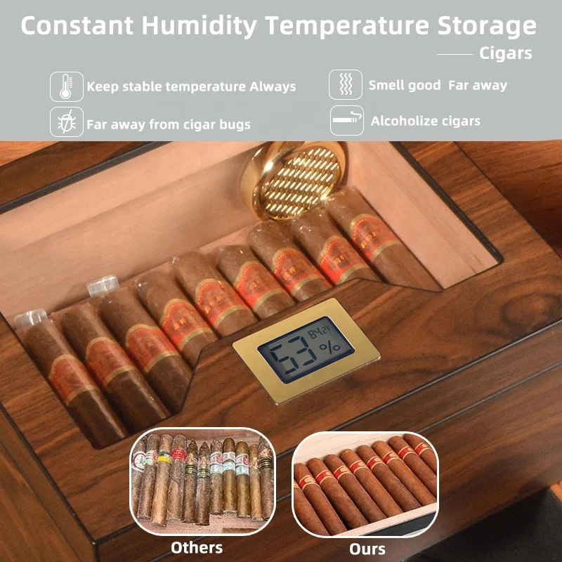 Large Capacity Desktop Cigar Humidor Classic Glass-Top Wooden Storage Box with Modern Design Style for Dubai Gift Box