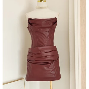 Factory Wholesale Spring Summer Mini Dress Women Runway Fashion Sleeveless Sexy Strapless Draped Slim Bandage Parties Dress