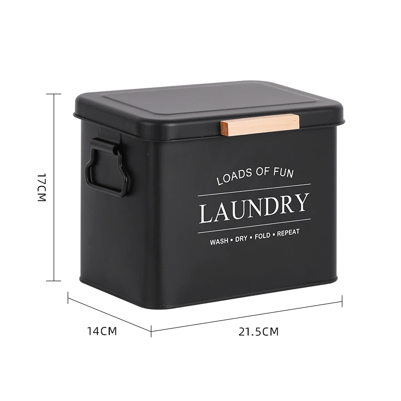 Laundry Room Series Dryer Sheets Holder Black Clamshell Washing Powder Storage Box Galvanized Iron Custom Made Laundry Bin